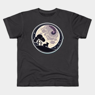 Magical fox and moon dark silhouette design Kids T-Shirt